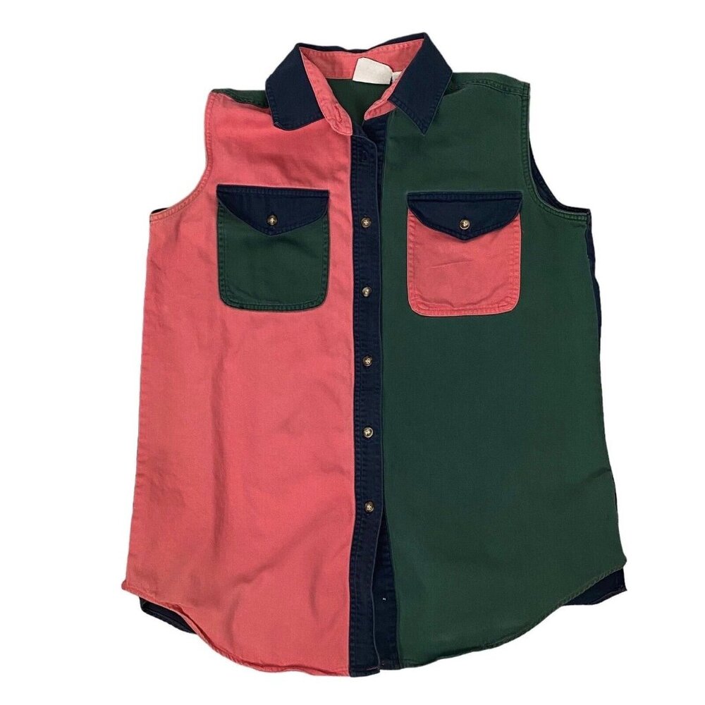 Vtg NUOVO Women Sleeveless Button Down Shirt Sz M Multicolor 90s Casual 78-16